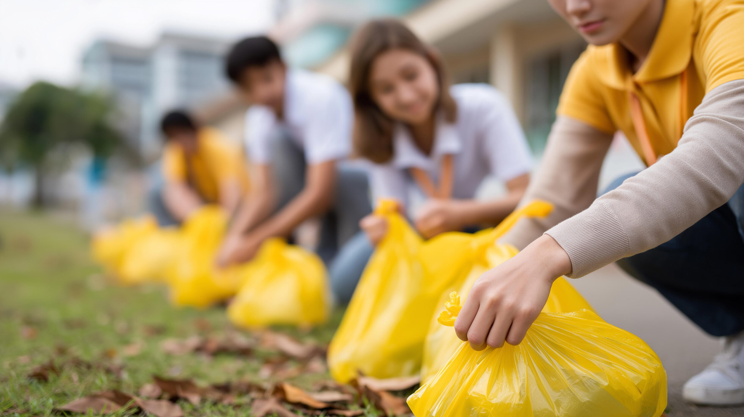 Community Trustee Grant Program - Group of student volunteers filling garbage bags