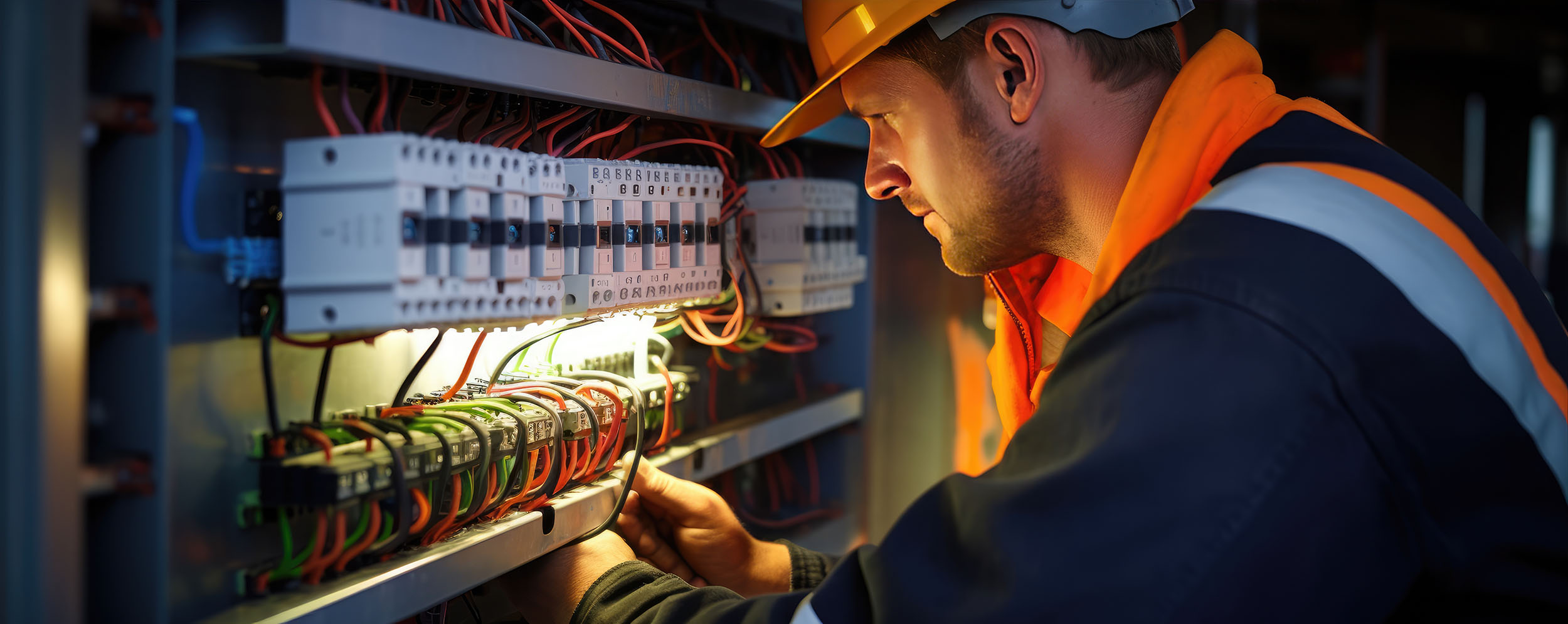 electrician man installing a electric switchboard system - Wexford-Missaukee Career Technical Center Trent Winn Scholarship